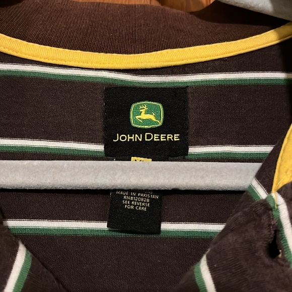 John Deere 100% cotton short sleeve brown polo with stripes men’s size XL - Picture 3 of 9